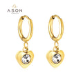 Ason Fashion Jewelry Simple Custom Stainless Steel 18k Gold Plated Square Zircon Heart Shaped Drop Hoop Earrings for Women