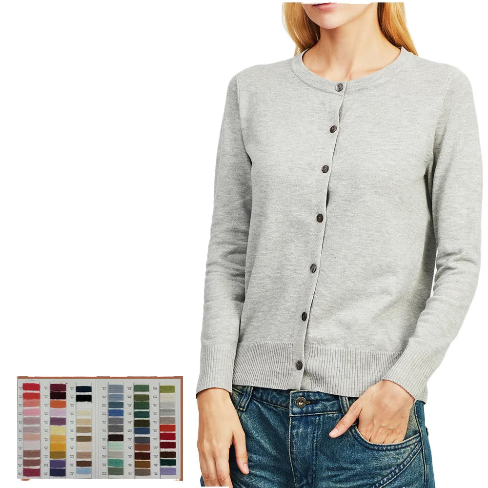 BSCI Sedex Factory's 2025 New Design Custom Women's Round-Neck Cardigan Sweater Thin Button Women's Knit Sweater for Spring