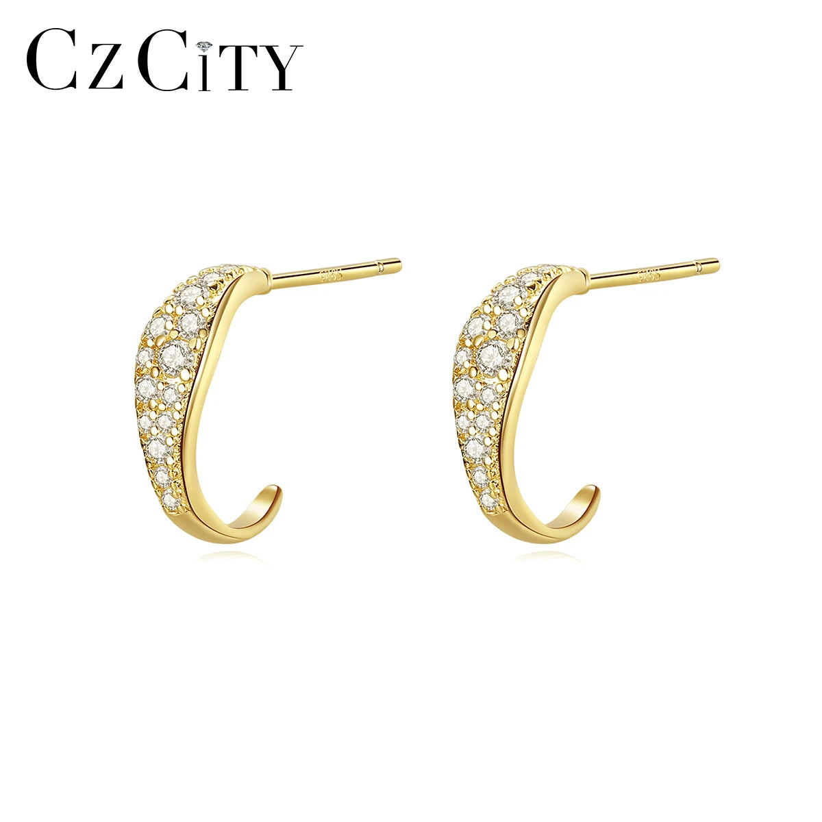 CZCITY Designer Sterling Silver Fashion Trend 2021 Gold Stylish Trendy Women Jewelry Hoop Gold Earrings