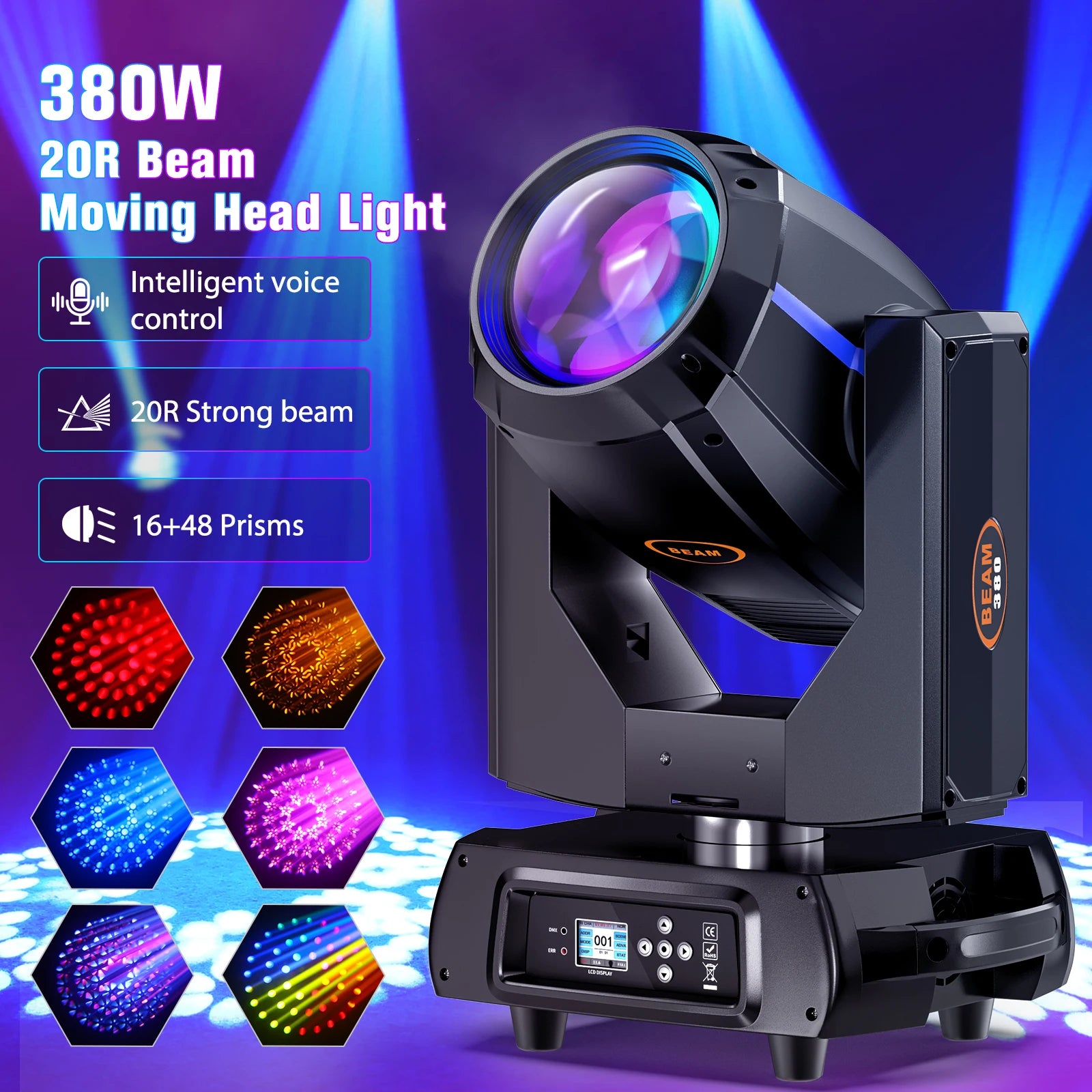 380W 16+48 Prisms 14 Gobo Colorful Fogging Beam Moving Head Light for Disco Night Club DJ Stage Lighting Equipment