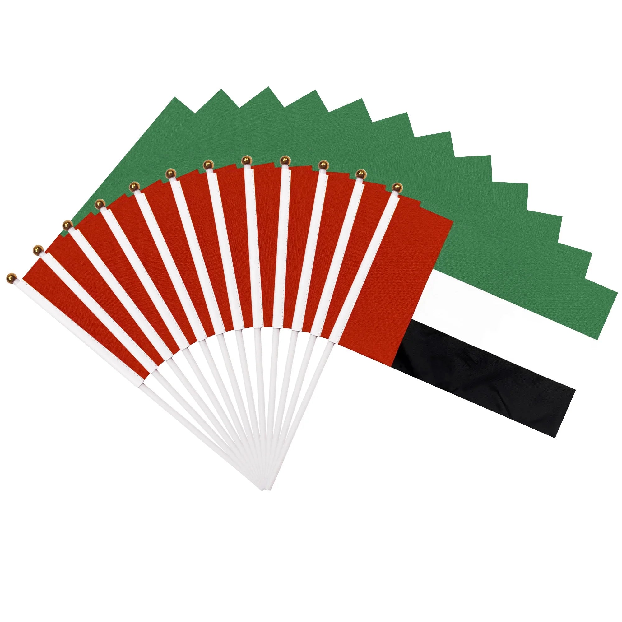 Wholesale 14x21cm UAE Hand Flag 100D Polyester Custom Printed United Arab Emirates Mini Flag with Plastic Pole