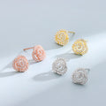 Dainty 925 Sterling Silver Rose Gold Micro Full Zircon Hollow Floral Rose Stud Earrings for Women Everyday