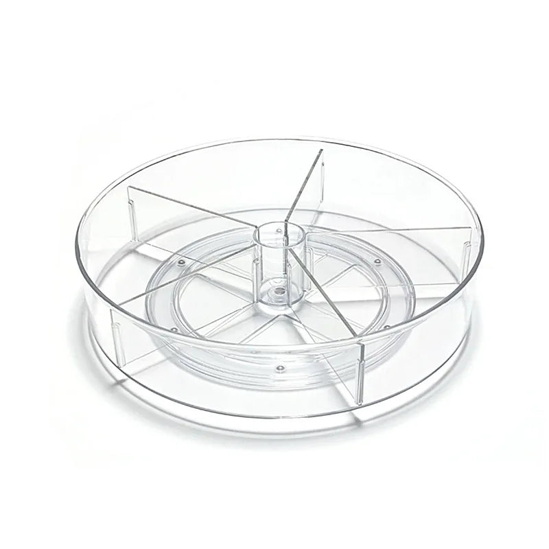 Premium Clear Rotating Plastic Detachable Dividers Lazy Susan Style Storage Organizer for Cosmetics and Kitchen Spices