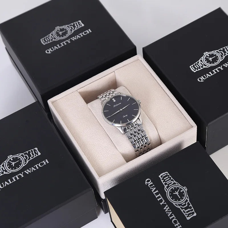 Wholesale Hot Sale Black Watch Storage Case Custom Logo Cardboard Elegant Watch Paper Gift Packaging Box With Velvet Pillow