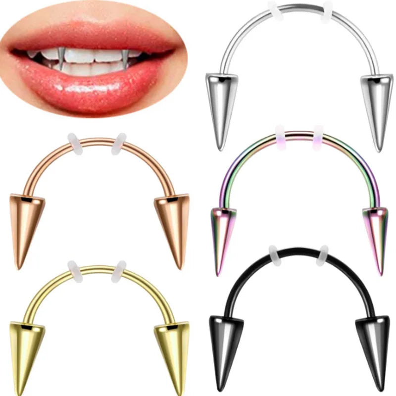 Demon Smile Nail Zombie Teeth Belt Vampire Tiger Teeth Puncture Jewelry C-Shape Spike Lips Hoop Rings Vampire Teeth Decor