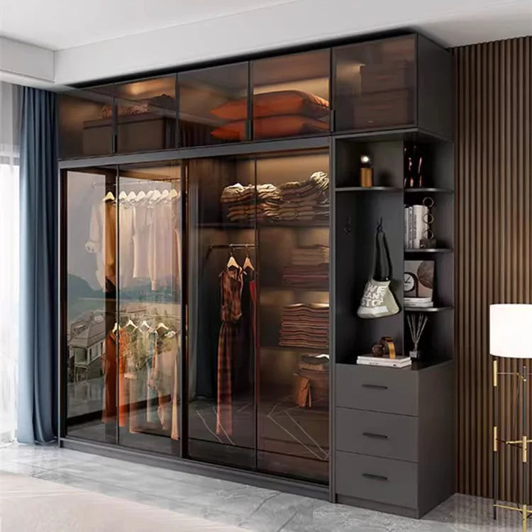 BALOM 2024 Simple Modern Glass Wardrobe High End Customized Design Bedroom Closet Furniture With Sliding Door