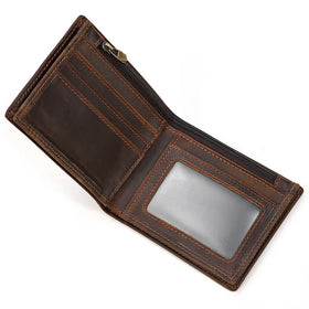 New Arrival Men's Bifold Business Wallet Full Grain Genuine Leather with Zipper RFID Feature Short Length