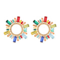 Classic Jewelry Glass Geometric Drop Earrings Rainbow Crystal Rhinestone Sunflower Stud Earrings for Women
