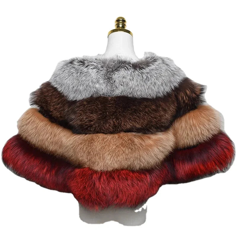 MWFur Luxury Sliver Fox Skin Cape Custom Made Fox Fur Shawl for Winter Fashion Colorful Women Thicken Wrap