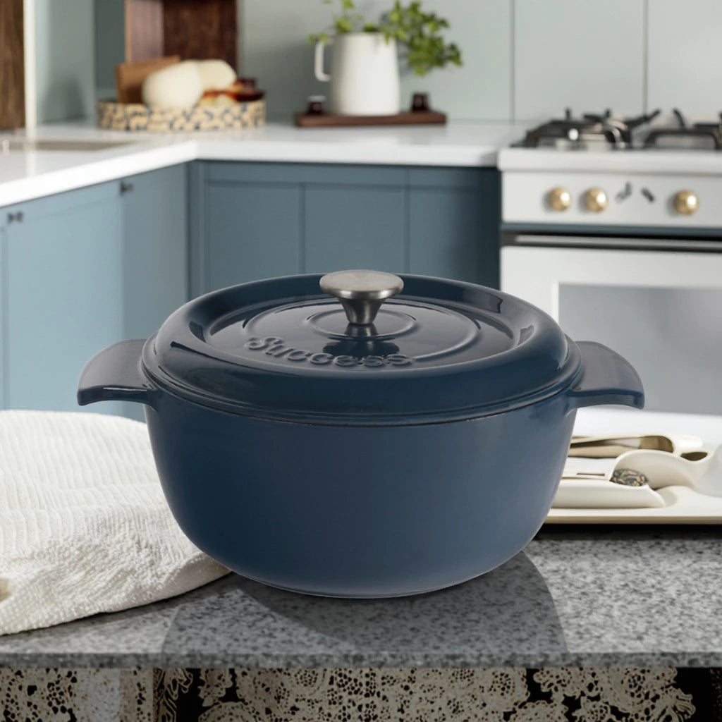 Durable & Stylish Cast Iron Enamel Dutch Oven Silver Ingot Metal Pot for Kitchen Cooking & Restaurant Serving
