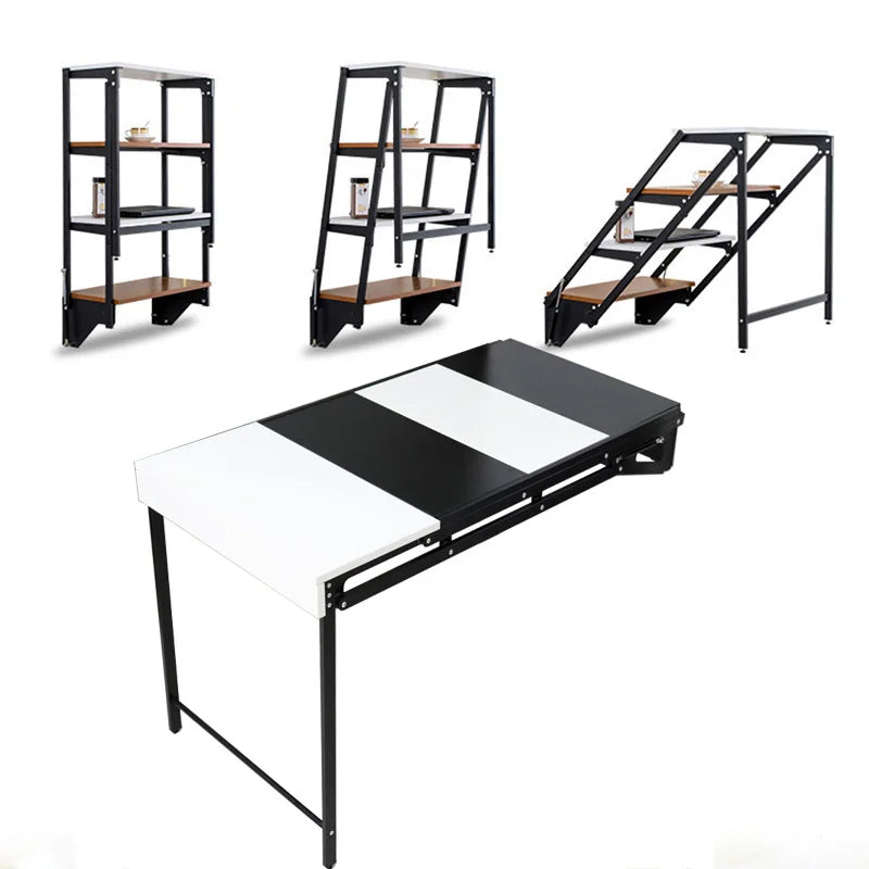 HOMEMORE Transformer Convertible Writing Adult Home Office Dining Table and Book Storage Display Shelf Versatile MDF Iron Desk