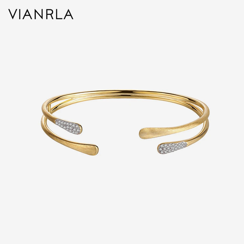 VIANRLA 925 Sterling Silver Minimalist Bilayer Bracelet 18k Gold Plating for Girl Jewelry Dropshipping Free Laser Logo