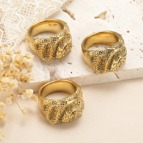 Nabest Stainless Steel Vintage Irregular Texture Ring Jewelry Women 18k Gold Plated Exaggerated Personalized Finger Rings