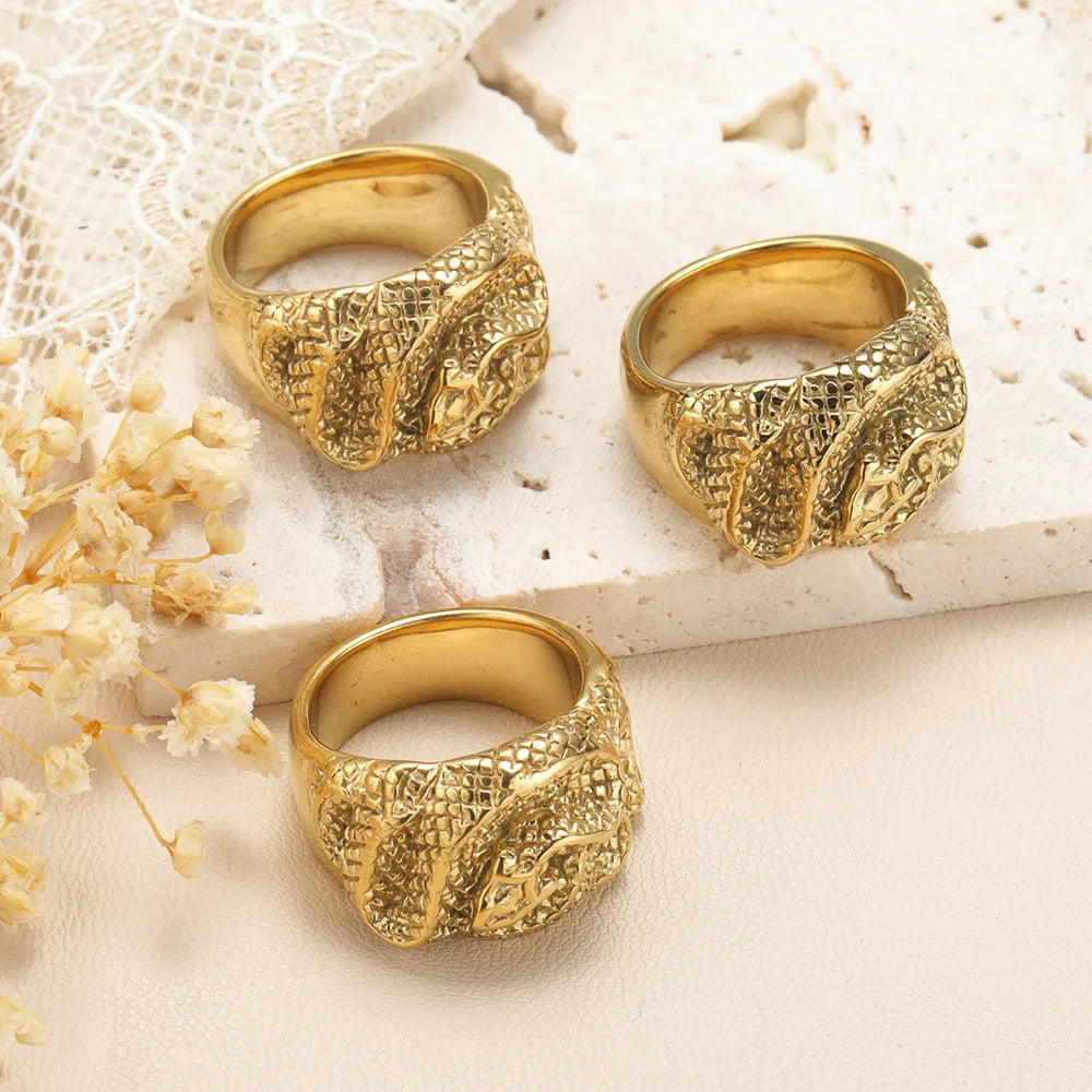 Nabest Stainless Steel Vintage Irregular Texture Ring Jewelry Women 18k Gold Plated Exaggerated Personalized Finger Rings