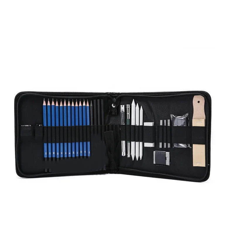 Bview Art Supplies Professional Quality 33 Pcs Artist Sketch Drawing Pencil Set With Black Zipper Carry Case