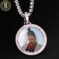 Wholesale Price 38mm Circle Memory Picture Pendant Brass Baguette Pink Zircon Diamond Iced Out Photo Pendant MegaBDM