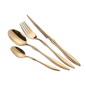 Stainless Steel Spoon and Fork Shiny Flatware Luxury Gold Plated High End Cutlery Set