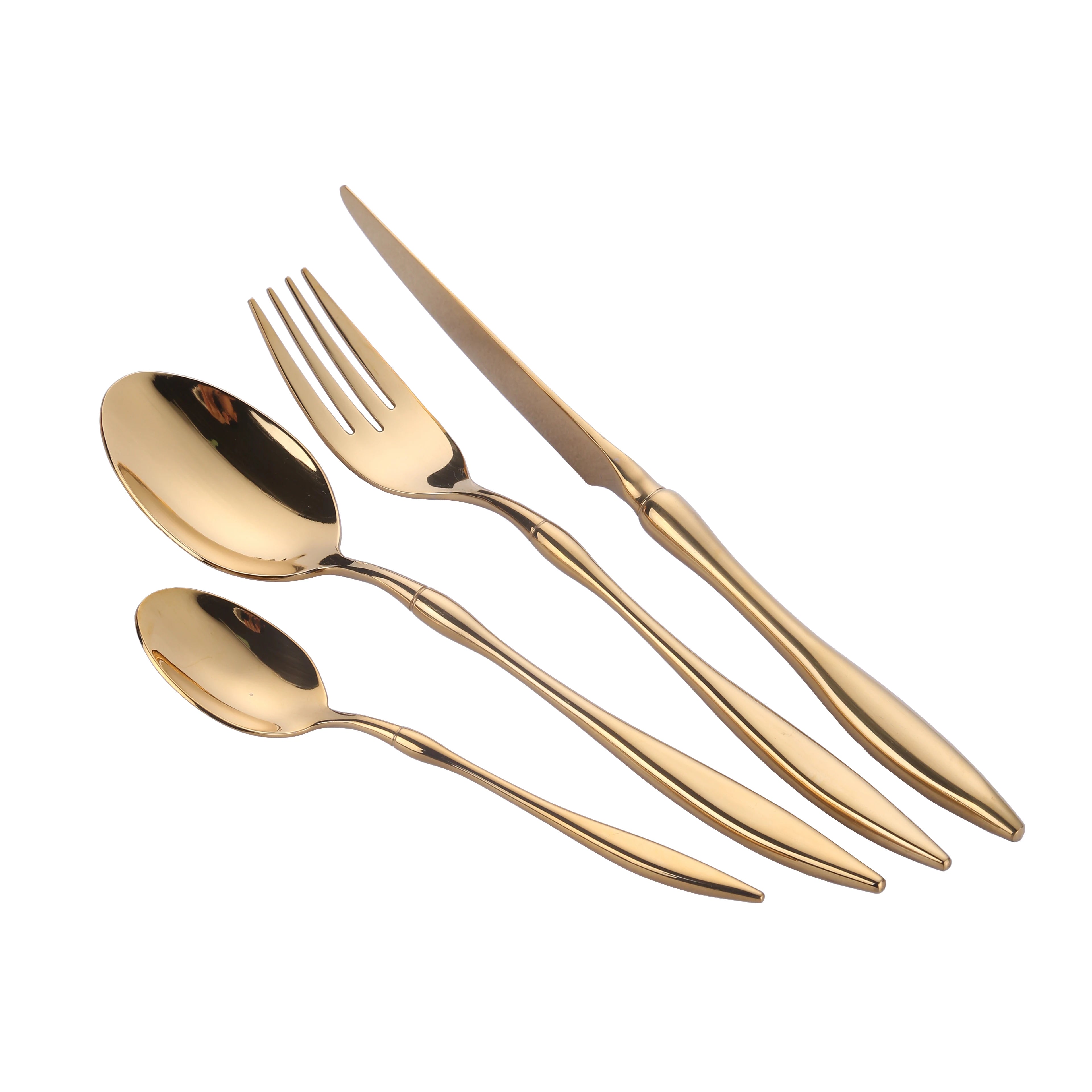 Stainless Steel Spoon and Fork Shiny Flatware Luxury Gold Plated High End Cutlery Set
