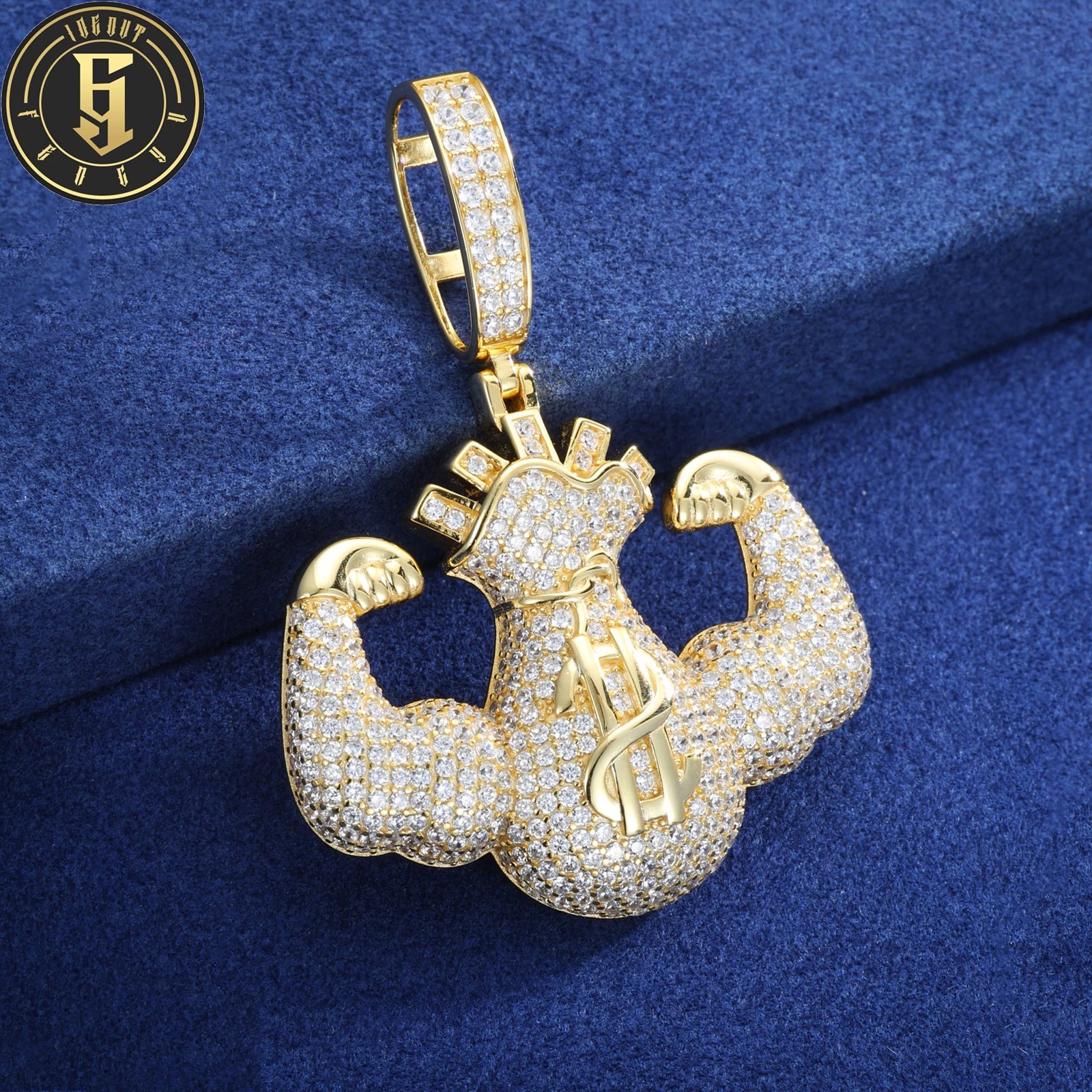 Wholesale Iced Out Money Bag Charm Necklace Gold Plated Brass 5A CZ Diamond Money Power Dollar Sign Pendant