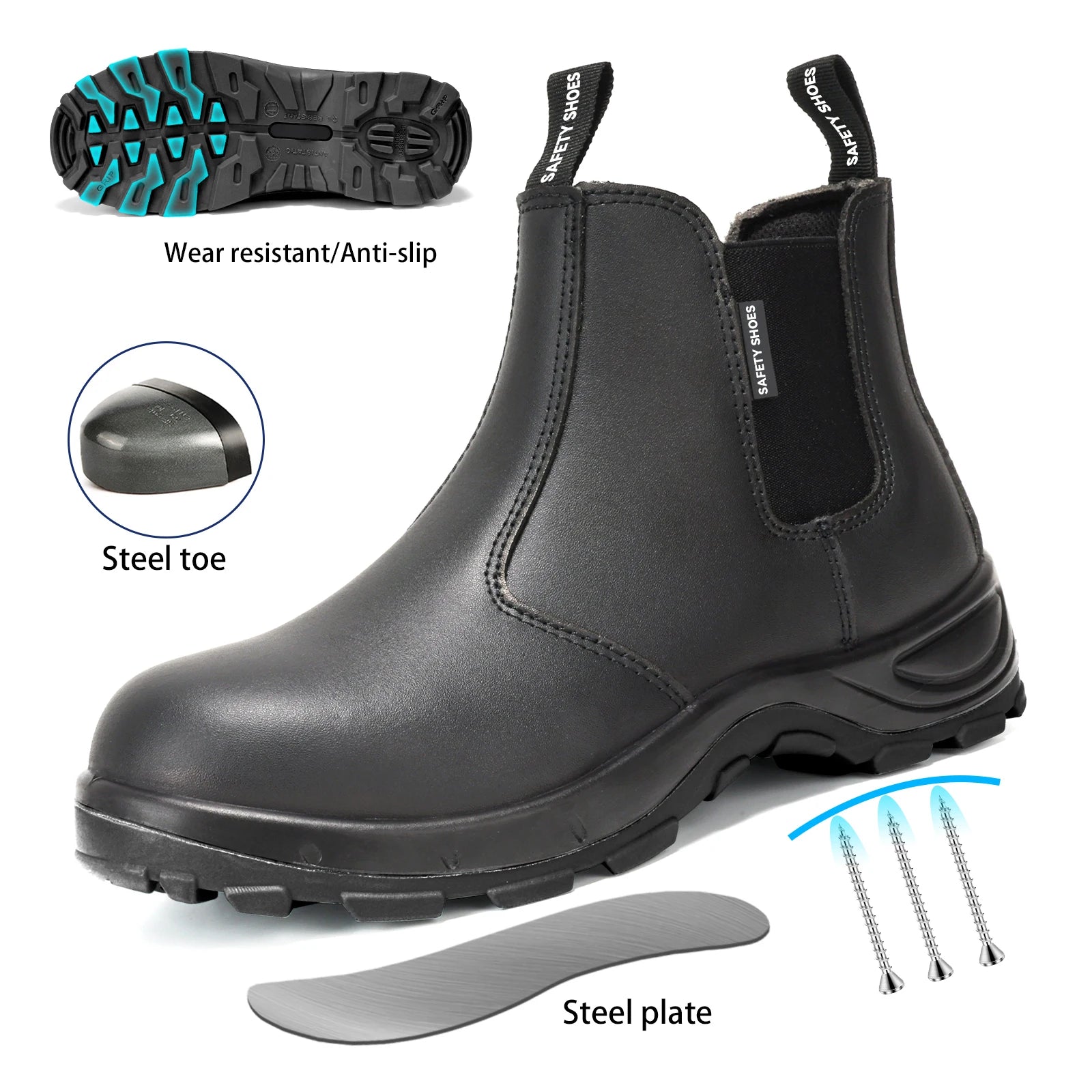 JIANKUN CE S3 SR High Cut Safety Work Boots Steel Toe for Men Breathable Waterproof Smooth Leather Shoes Anti-Puncture PU Sole