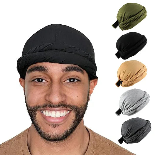New Design Skull Wave Cap Satin Silk Lined Hair Headwear Pre-Tied Halo Turban Durag Head Wrap Hat for Men Women