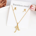 26 Letters Stainless Steel Initial Necklace for Women Alphabet Name Pendant Necklaces Earrings Jewelry Set Women Friends Gift