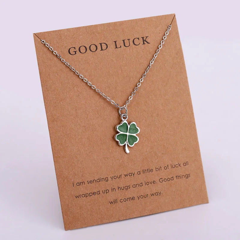 Lucky Horse Shoe Elephant Friendship Birthday Gift Statement Gift for Her His Jewelry Four Leaf Clover Luck Wishbone Necklace