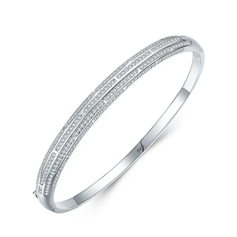 Trendy Fashion Women's Bangle Single Cuff Pave Zircon & Diamond 925 Silver Jewelry for Engagement and Gift