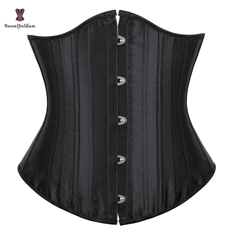 Lace up Boned Waist Training Corsets Overbust 26 Rods Women Satin Cupless Bustier Firm Tummy Control Black Corset Ann Chery