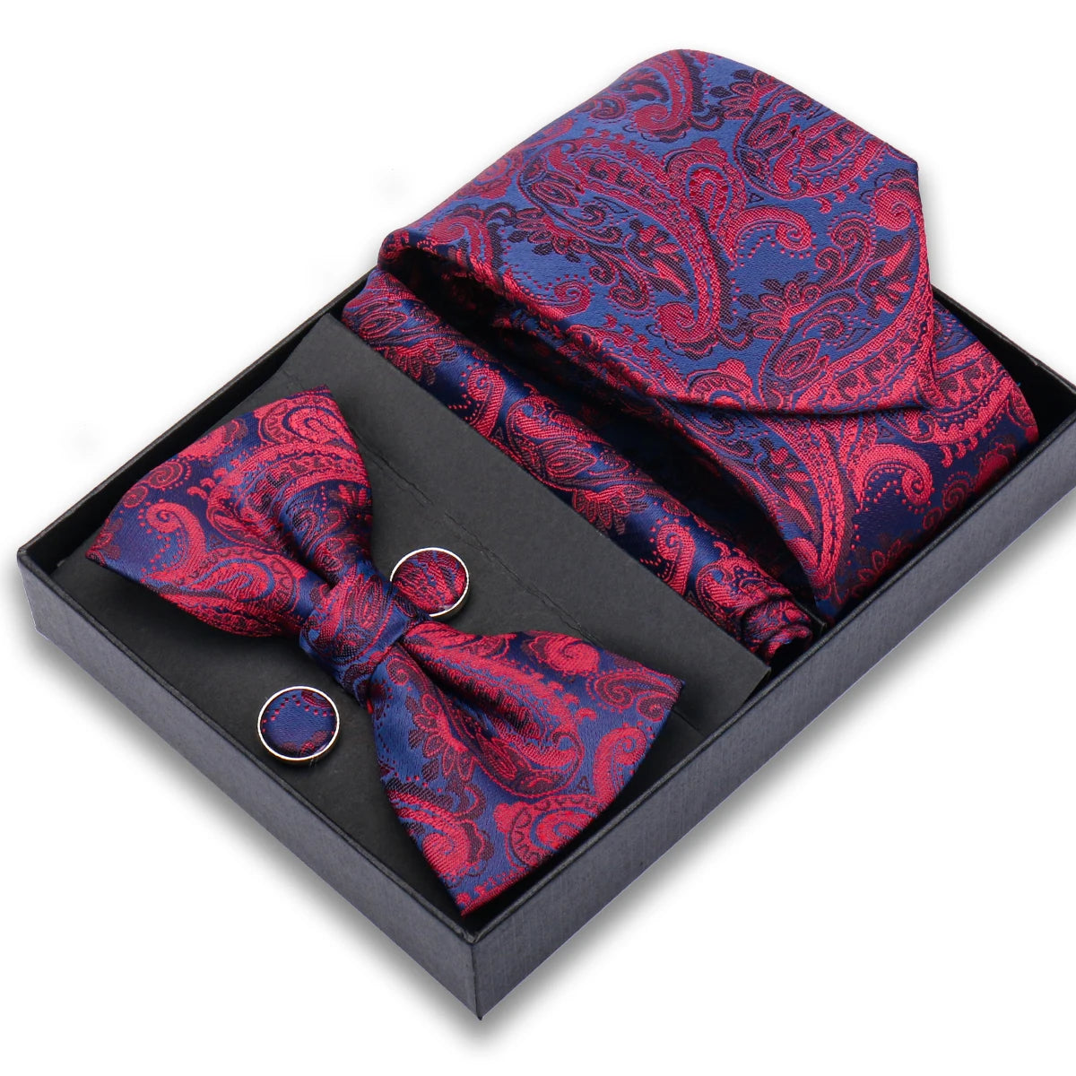 Gift Box  Polyester Ties Men Wedding Favors Gifts Corbatas and Pocket Square Set Manufacturer Cufflink Clip Necktie Silk Tie
