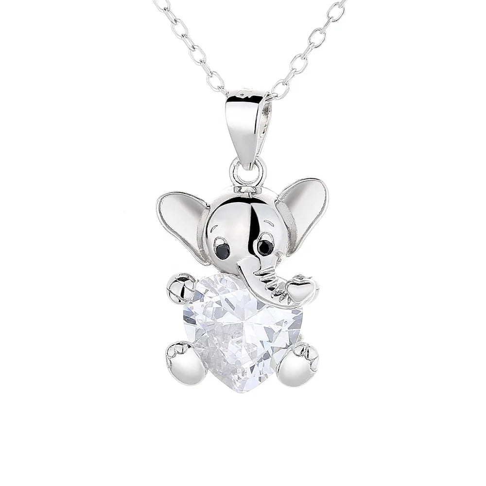 Elephant Necklace Cartoon Austrian Heart Crystal Clavicle Chain Animal Ornaments Children's Day Gift Women's Sweater Chain