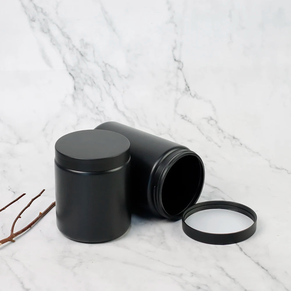 Wholesale Custom Logo 600ml Black HDPE Matte Powder Jar Medicine Pill Bottle with Screw Cap