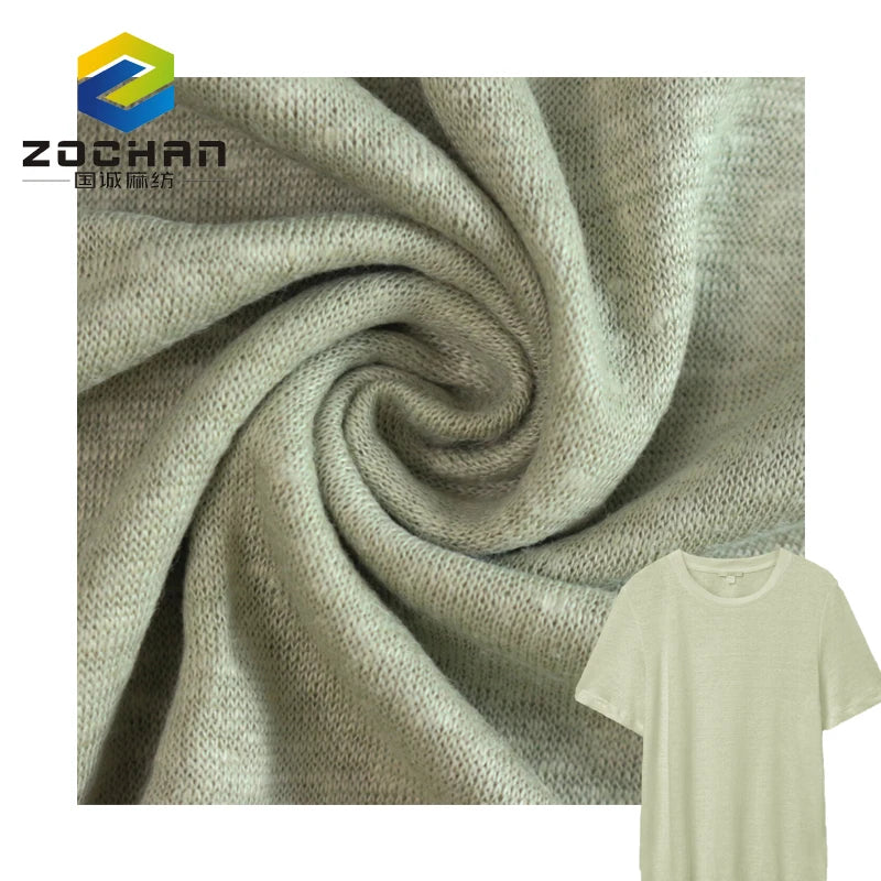 Wholesale Pure 100%linen Single Jersey Organic Knit Khaki Green Linen Fabric for Garment Suit