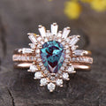 Wholesale 925 Sterling Silver Jewelry Synthetic Alexandrite Engagement Ring Lab Created Alexandrite Ring Set