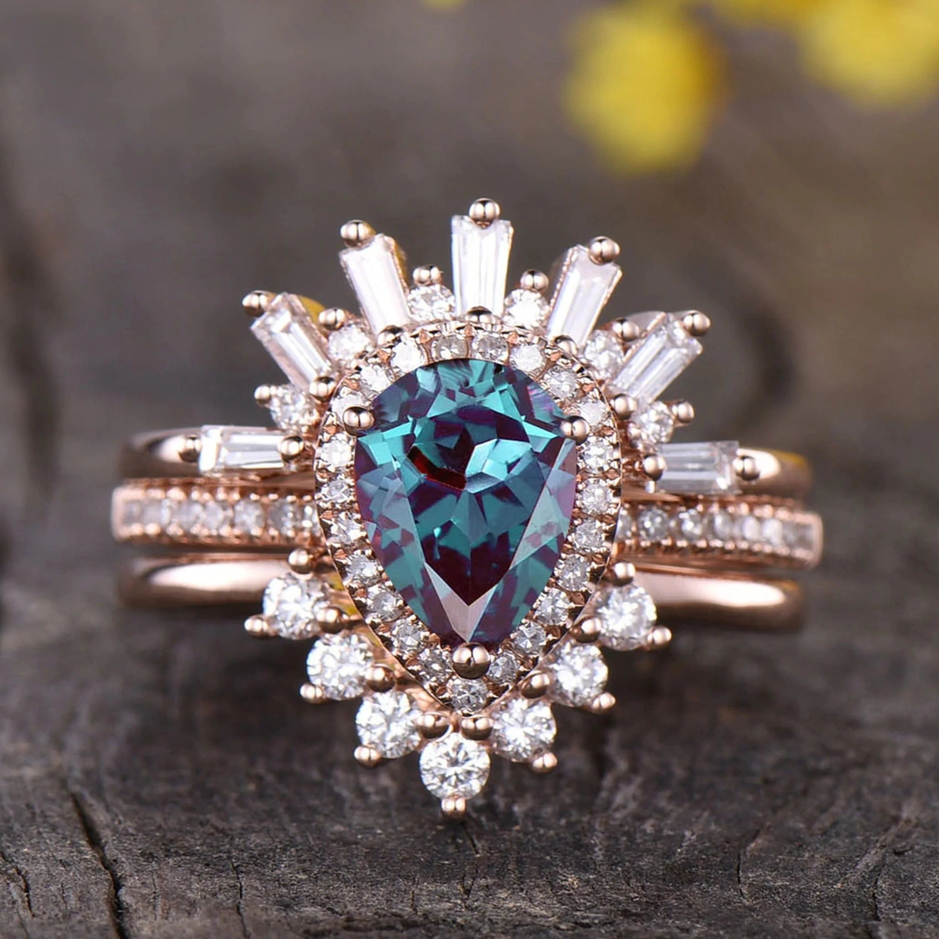 Wholesale 925 Sterling Silver Jewelry Synthetic Alexandrite Engagement Ring Lab Created Alexandrite Ring Set