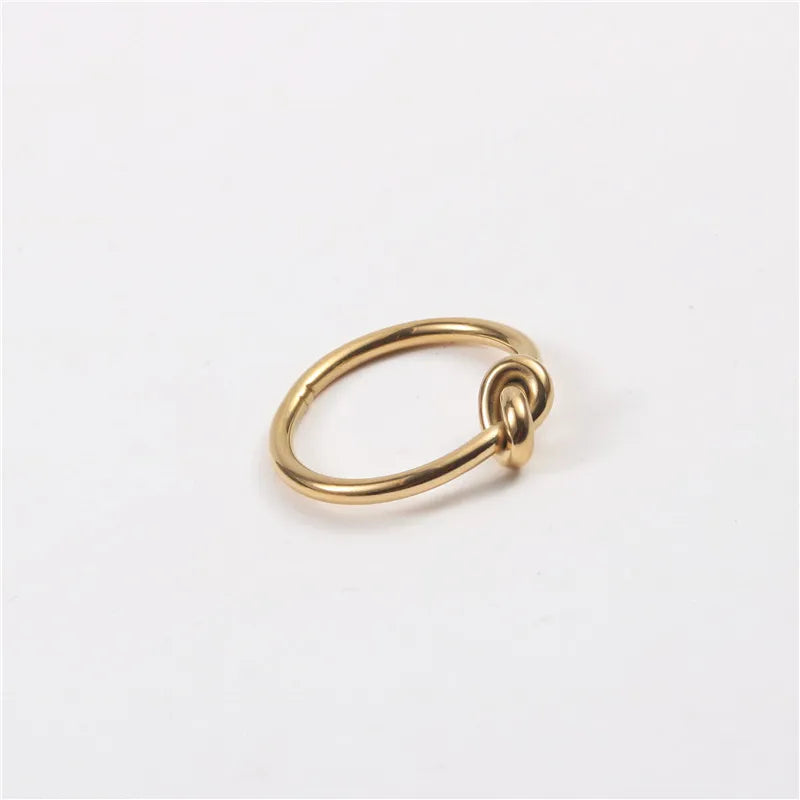 Simple Fashion Bowknot Adjustable Open Ring 18k Gold Plated Stainless Steel Knot Finger Rings Gift for Her