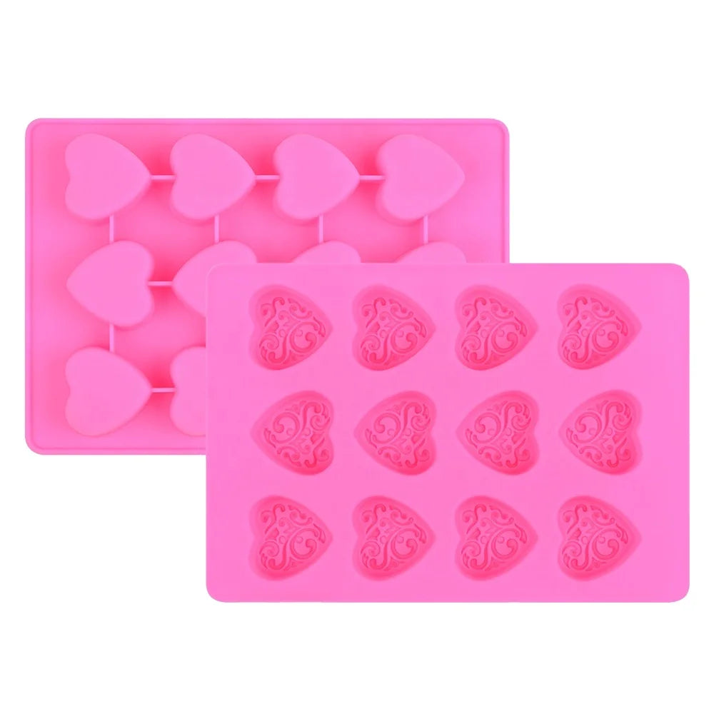 12  Cavity 3.7 cm Silicone Small Heart Shape Chocolate Mold Cookie Bakeware for Cake Tools with Smart Pattern