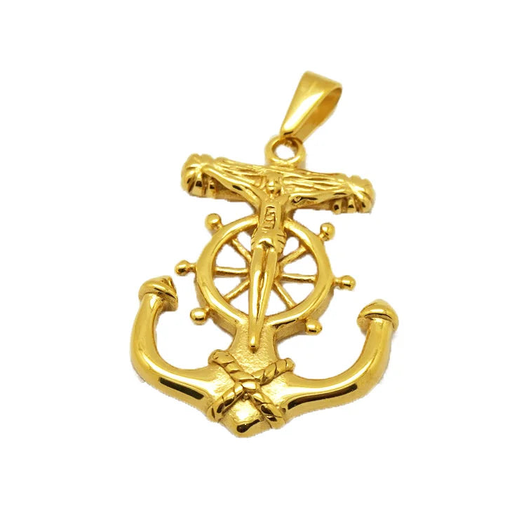 Hip Hops Men Anchor Pendant 18k Gold Stainless Steel Custom Stainless Steel Pendant Anchor Necklace