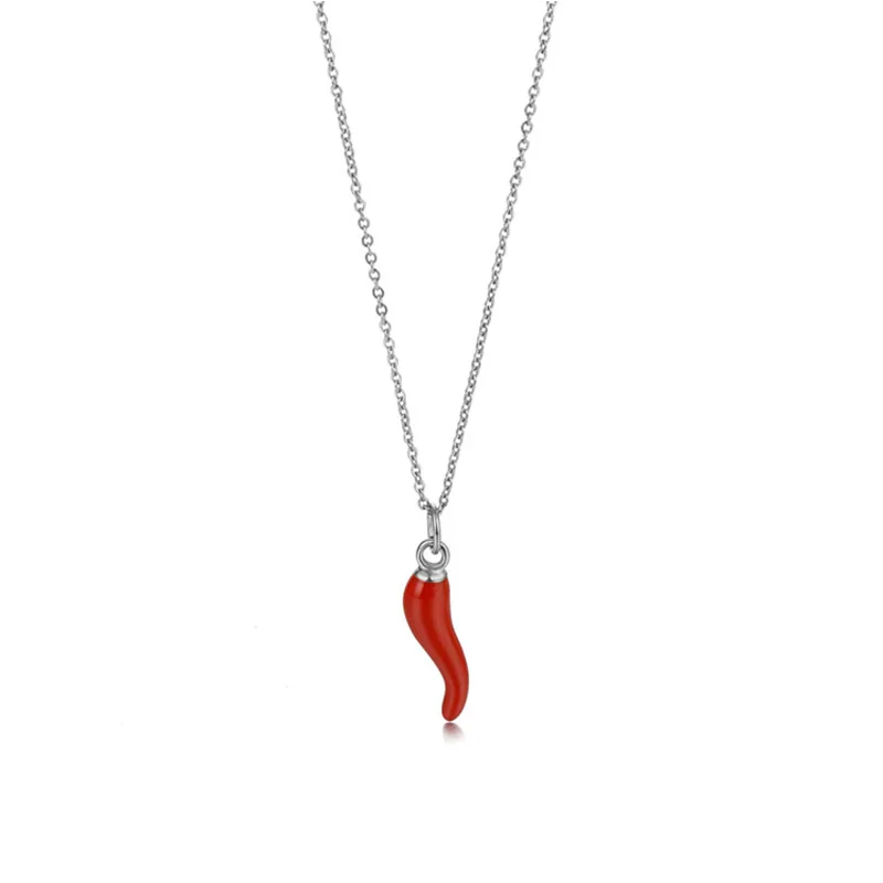 Fashion Hot Selling Stainless Steel Italian Lucky Enamel Red Chili Pepper Pendant Necklace for Women and Men