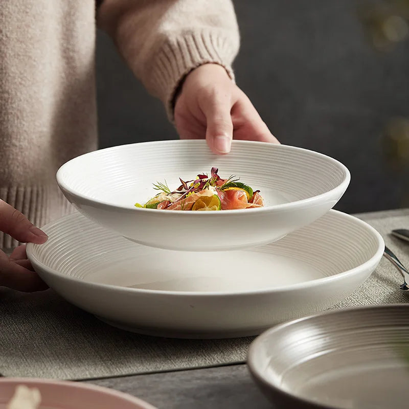 Deep Eco-Friendly Ceramic Western Tableware for Restaurants Soup and Pasta Plates Serving Dish Set