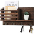 Rustic Home Decor Envelope Holder Wooden Wall Hanging Key Holder Hooks Rack
