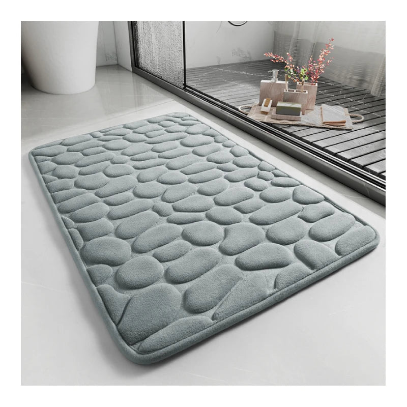 Microfiber Memory Foam Bath Mats Water Absorbent Quick Dry Anti-Slip Stone Design Washable Waterproof Carpet for Toilet Use