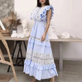 Temperament Embroidered Long Dress 2022 New Fashion Round Neck Sleeveless Stitching Contrast Color Lotus Leaf Dress Female