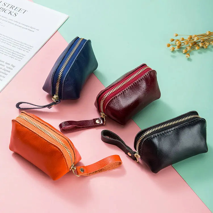 Genuine Leather Custom Logo Cow Zipper Pocket Change Coin Bag Luxury Unisex Mini Purse Pouch Case Holder for Kids Girls/Women
