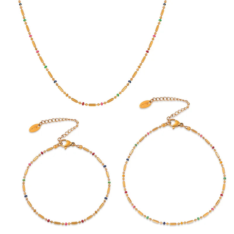 Fresh and Elegant Simple Personality commuter Jewelry Rice Bead Chain Drop Oil Design Sense Stainless  Steel Jewelry Set