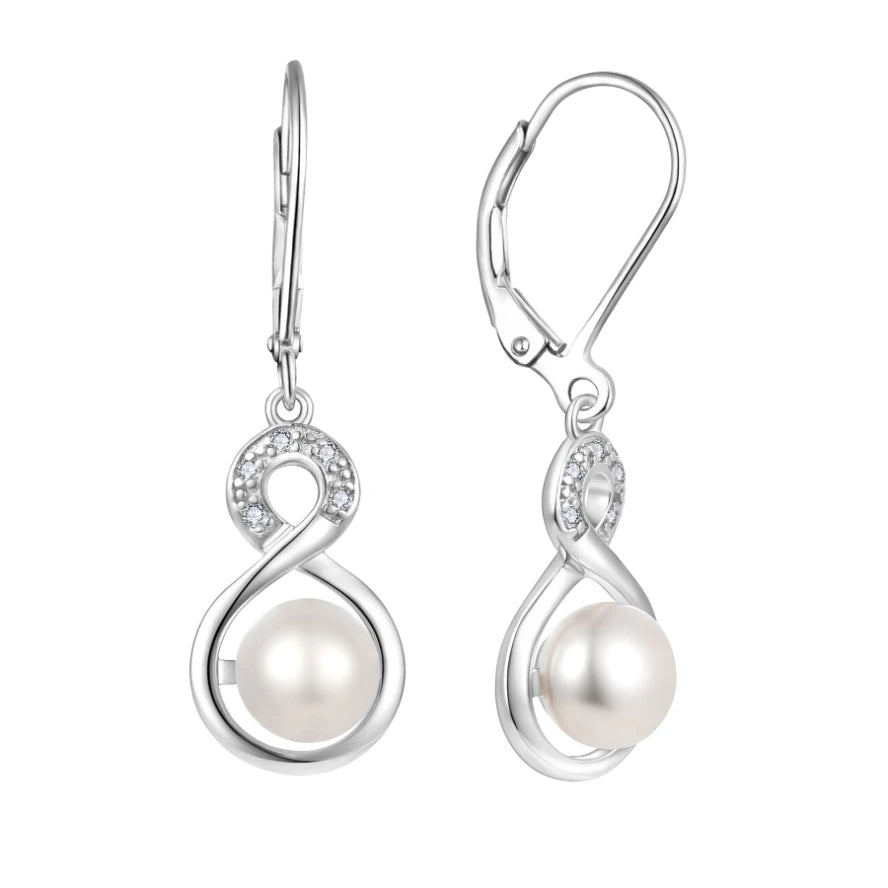 YILUN 925 Sterling Silver Rhodium Plated Freshwater Pearl Earrings for Women CZ Infinity Drop Dangle Earrings for Girls