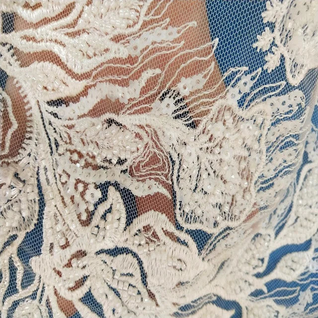 Popular Wholesale Luxury Embroidery Beaded Wedding Tulle White Bead Lace Fabric for Women's Dresses