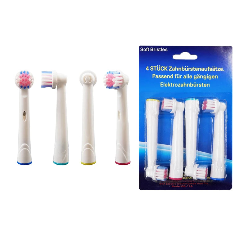 Oral-B EB17A Battery Powered Electric Soft Nylon Bristle Replacement Toothbrush Heads 4 Pack for Home Use