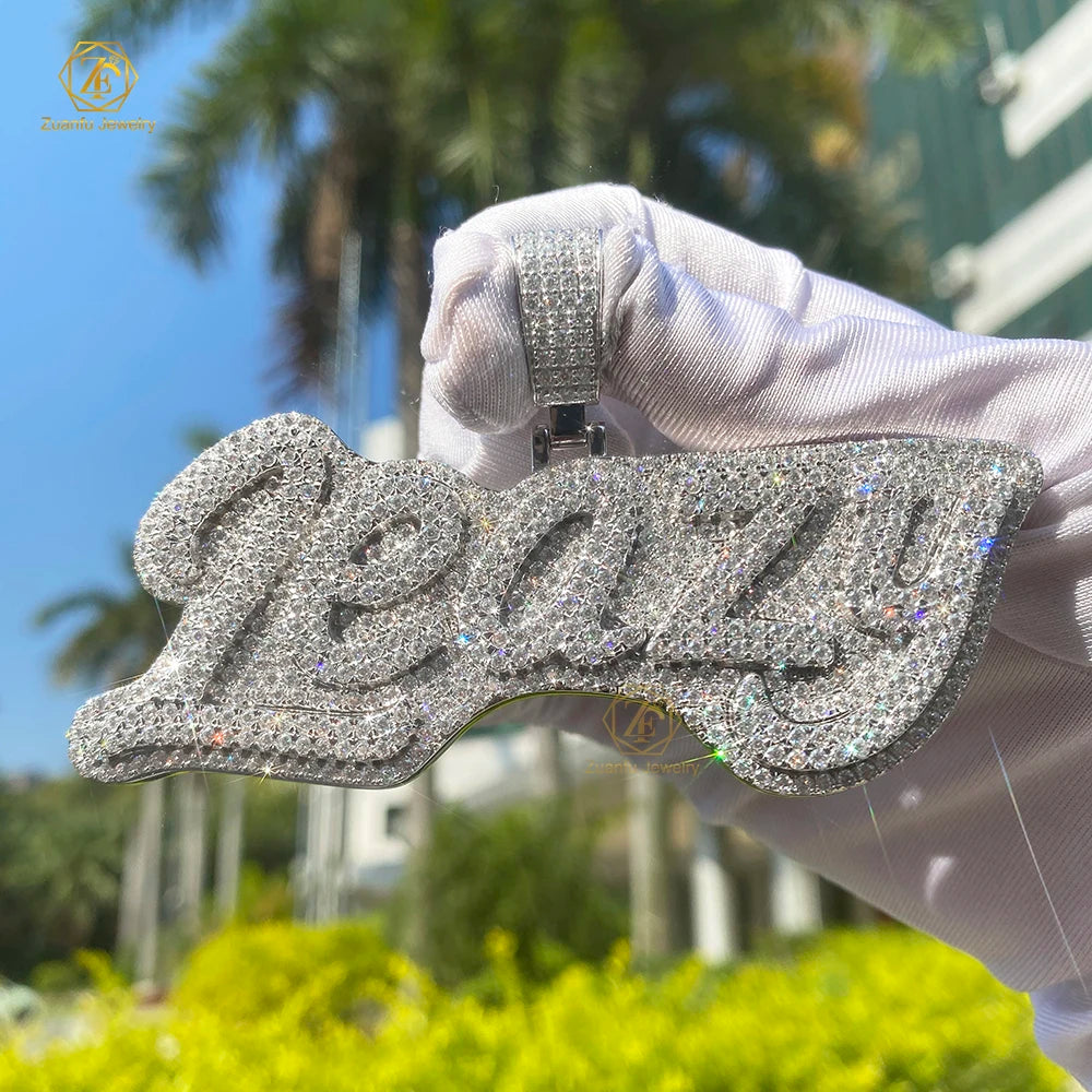Iced Out Customized Moissanite Pendant Vvs Hiphop Hand Customize LOGO 925 Silver Name Moissanite 3D Letter Pendant