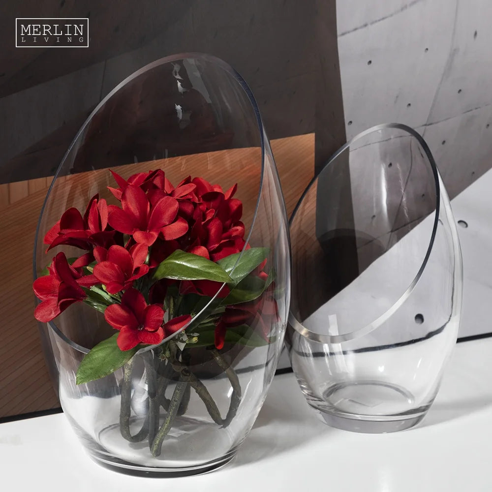 Merlin Living Modern Decorative Succulent Design Wide Mouth Clear Glass Vase Terrarium Home Decor Flower Vase Accessories